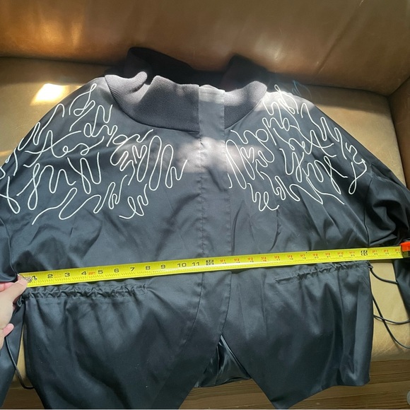 Adeam luxe bomber style cinched ties jacket w embroidery stitching black white - Picture 8 of 13